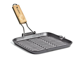 Campfire Cast Iron Square Griddle Frypan with Folding Handle - 24 cm