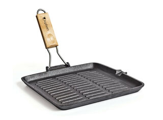 Campfire Cast Iron Square Griddle Frypan with Folding Handle - 28 cm