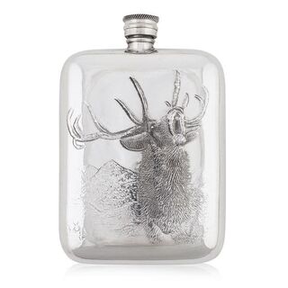 AE Williams 6OZ Luxury Hip Flask With Embossed Roaring Stag
