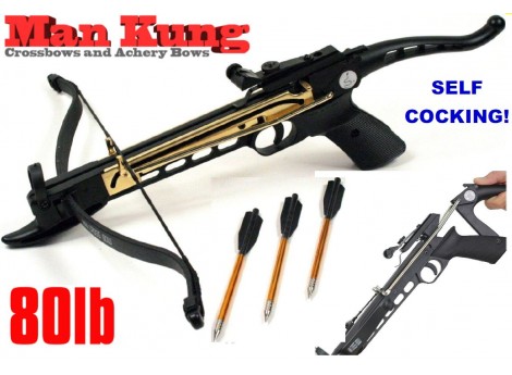 Mankung 80lb Self Cocking Pistol Grip Crossbow With Aluminum Body