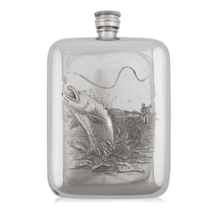 A E Williams Pewter 6oz Luxury Fishing Hip Flask - Trout