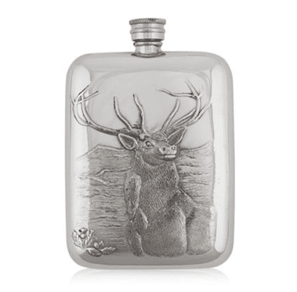 A E Williams Pewter 6oz Luxury Stag Hip Flask - Stag