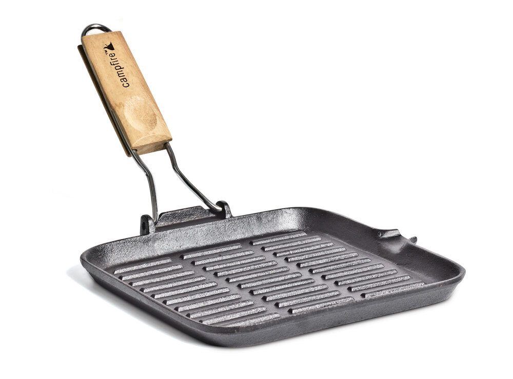 Campfire Cast Iron Square Griddle Frypan with Folding Handle - 24 cm