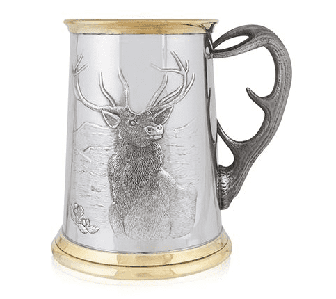 AE Williams Stag Brass Tankard with Antler Handle