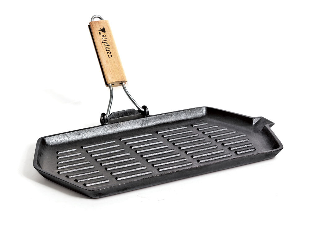Campfire Cast Iron Rectangle Griddle Frypan with Folding Handle